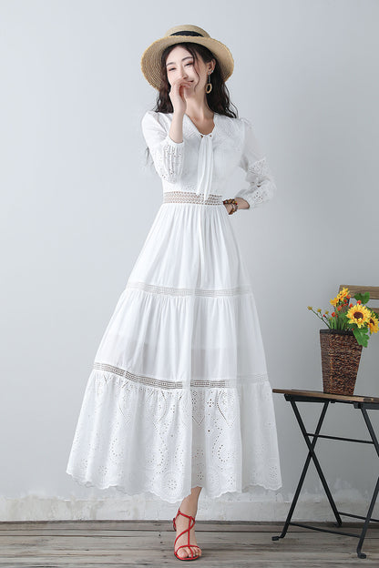 Women's summer white embroidered dress C3458