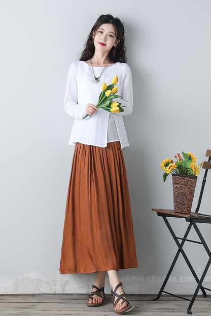 Women's Linen Long Sleeve Tops C3460