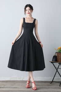 Summer Sleeveless Black Midi Dress C3455