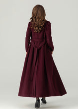 Load image into Gallery viewer, Burgundy Long Wool Coat Women C3693
