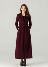 Load image into Gallery viewer, Burgundy Long Wool Coat Women C3693
