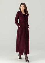 Load image into Gallery viewer, Burgundy Long Wool Coat Women C3693
