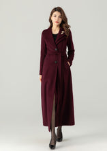 Load image into Gallery viewer, Burgundy Long Wool Coat Women C3693
