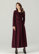 Load image into Gallery viewer, Burgundy Long Wool Coat Women C3693
