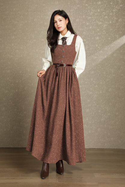 Olive Wool Maxi Dress - Fit and Flare A-Line Sleeveless c4484