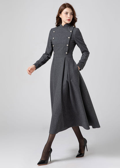 Wool Maxi Winter Wool Dress Women C3579