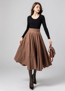 Midi swing winter wool skirt women C4332