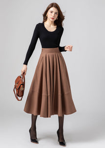 Midi swing winter wool skirt women C4332