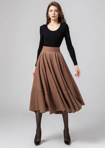 Midi swing winter wool skirt women C4332