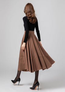 Midi swing winter wool skirt women C4332