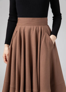 Midi swing winter wool skirt women C4332