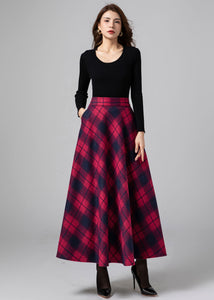 Plaid Wool Skirt, Maxi Skirt Women, High Waisted Skirt C3582