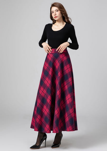 Plaid Wool Maxi Skirt Women C4338