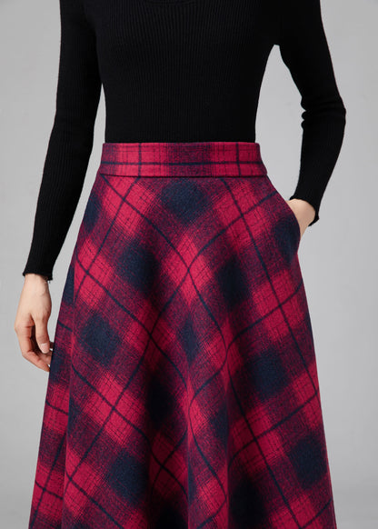 Plaid Wool Maxi Skirt Women C4338
