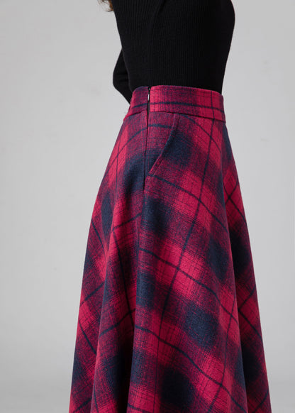 Plaid Wool Maxi Skirt Women C4338
