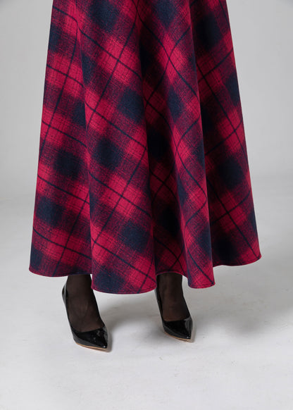 Plaid Wool Maxi Skirt Women C4338