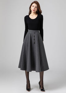 A Line Midi Skirt, Wool Skirt Women C3583