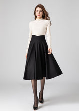 Load image into Gallery viewer, Black Skirt, Knee Length Skirt, Wool Skirt Women C3584
