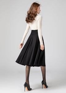 Black Skirt, Knee Length Skirt, Wool Skirt Women C3584