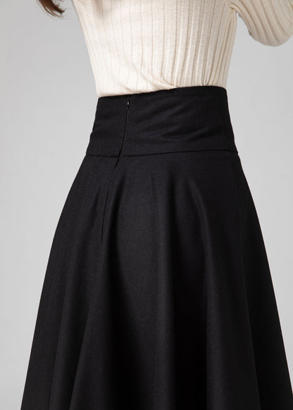 Black Knee Length Wool Skirt Women C3584