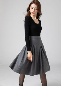 Skater Wool Skirt, Pleated Skirt, Wool Skirt Women C3585