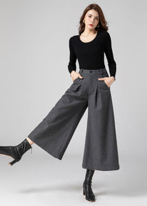 Palazzo Wool Pants Women, Wide Leg Pants C3587