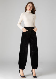 Black Corduroy Pants Women, Tapered Pants C3592