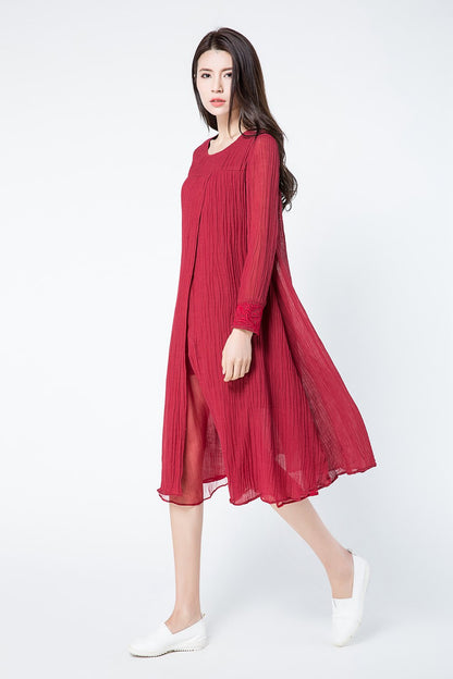 Loose fitting long sleeves linen dress c1084