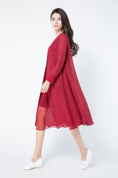 Loose fitting long sleeves linen dress c1084
