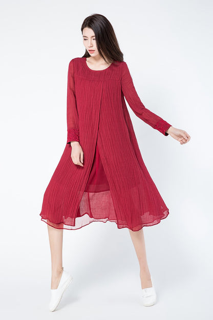 Loose fitting long sleeves linen dress c1084