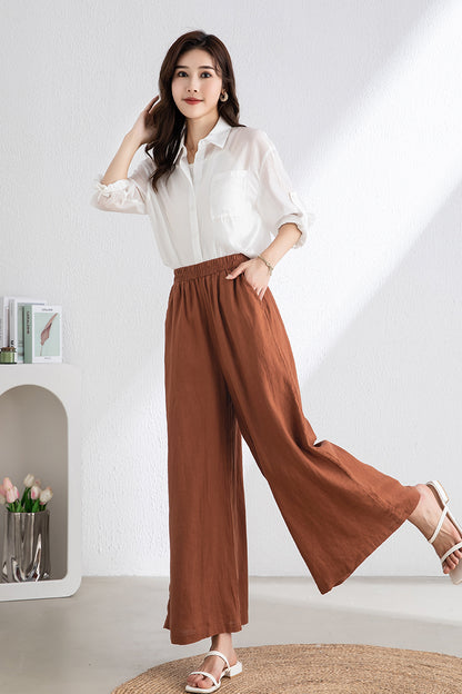 Women's Brick Red Linen Pants C3317