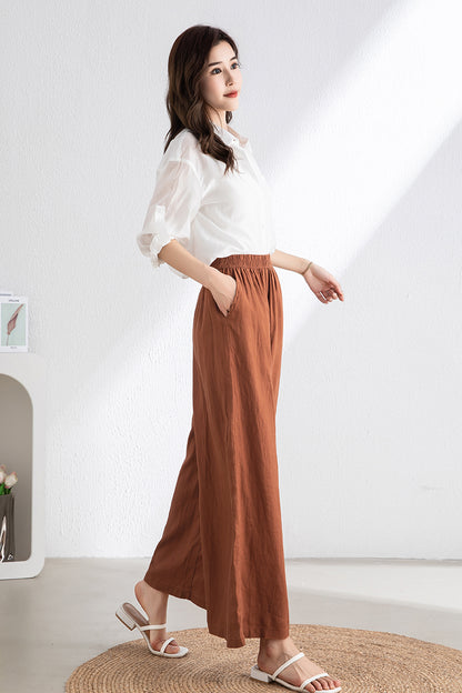 Women's Brick Red Linen Pants C3317