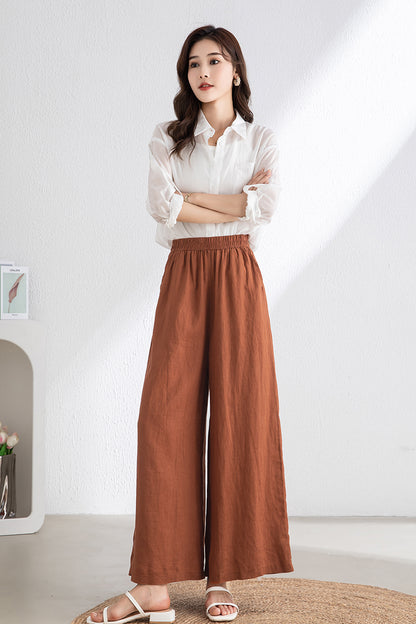 Women's Brick Red Linen Pants C3317