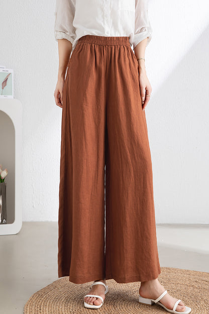 Women's Brick Red Linen Pants C3317