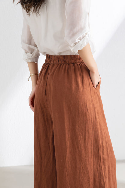 Women's Brick Red Linen Pants C3317