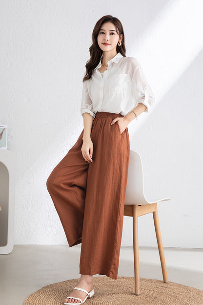 Women's Brick Red Linen Pants C3317