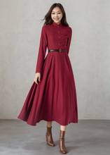 Load image into Gallery viewer, Burgundy Wool Fit and Flare Dress C4455
