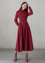 Load image into Gallery viewer, Burgundy Wool Fit and Flare Dress C4455
