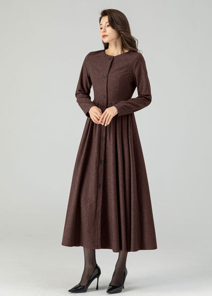Coffee Midi Button Front Dress Women C4517