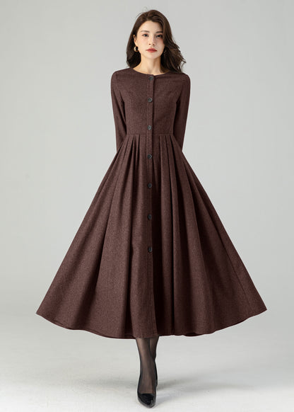 Coffee Midi Button Front Dress Women C4517