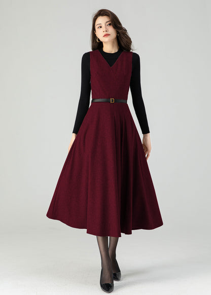 Gray Wool Midi Dress - Flattering Fit and Flare Silhouette c4320