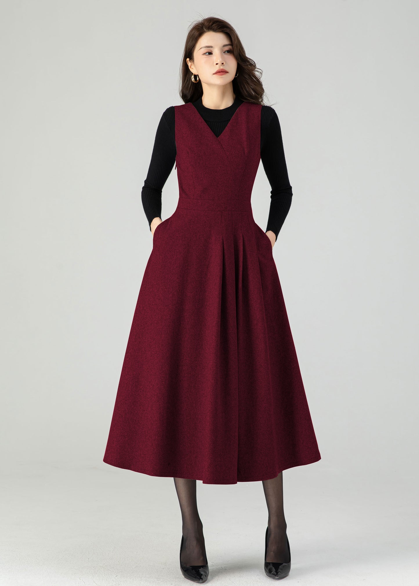 Gray Wool Midi Dress - Flattering Fit and Flare Silhouette c4320