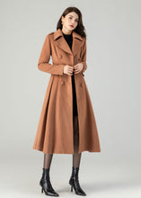 Load image into Gallery viewer, Brown double breasted winter wool coat for women C3619
