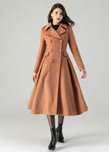 Load image into Gallery viewer, Brown double breasted winter wool coat for women C3619
