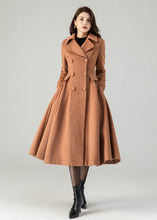 Load image into Gallery viewer, Brown double breasted winter wool coat for women C3619
