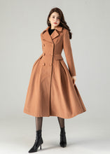 Load image into Gallery viewer, Brown double breasted winter wool coat for women C3619
