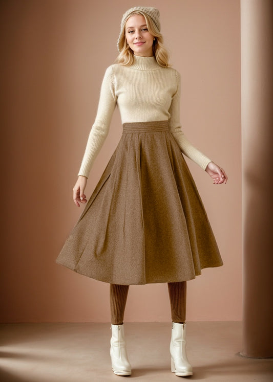 Midi Brown Wool Skirt C4519