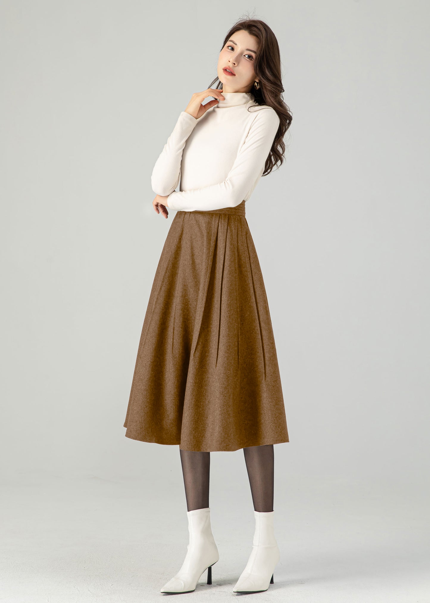 Midi Brown Wool Skirt C4519