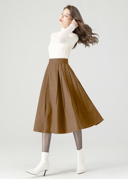 Midi Brown Wool Skirt C4519