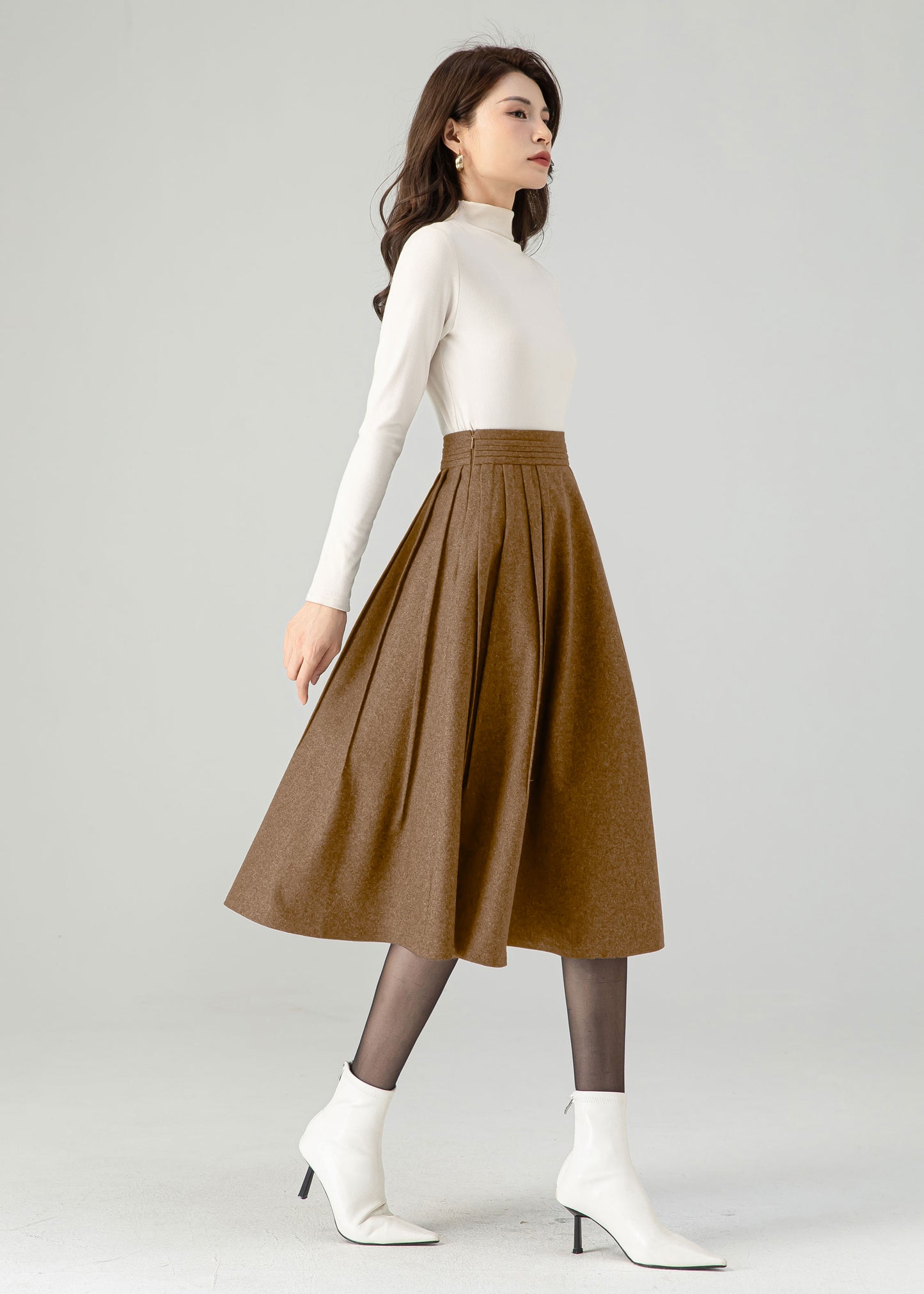 Midi Brown Wool Skirt C4519
